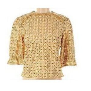 Broadway 38 Gold Open Work Crochet Blouse Size Medium